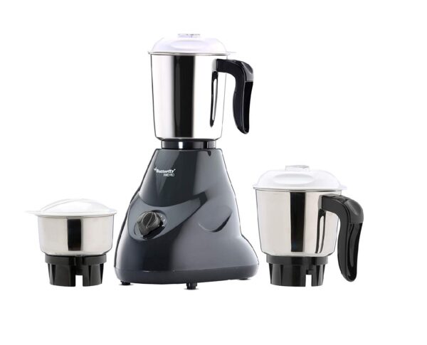 Butterfly Hero 500 Watts Mixer Grinder with 3 Jars | Stainless Steel Multipurpose Jars | ABS Body | Motor Overload Protection | 1 Year Manufacturer's Warranty | Grey