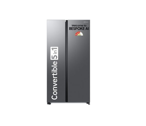 Samsung 653 L, 3 Star, Frost Free, Double Door, Convertible 5-in-1 Digital Inverter, Side By Side AI Enabled Smart Refrigerator with WiFi (RS76CG8003S9HL, Silver, Refined Inox, 2024 Model)