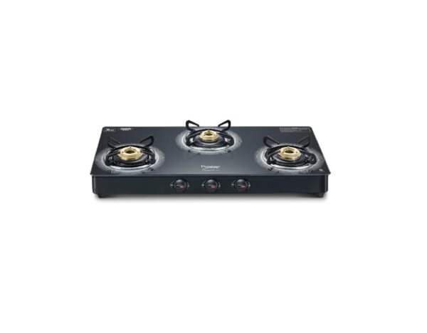 Prestige Royale Plus GT 03L Toughened Black Glass Top Gas Stove(Manual, 3 Brass Burners, Black, Baati/Tandoor Stand Inside)