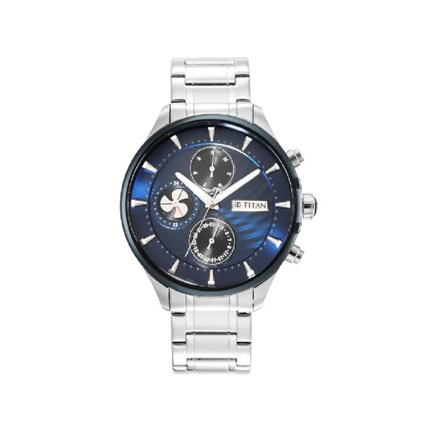 Titan Regalia Maritime Blue Dial Quartz Multifunction Stainless Steel Strap Watch for Men-NS1873KM02