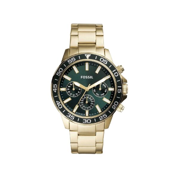 Fossil Men Stainless Steel Bannon Analog Green Dial Watch-Bq2493, Band Color-Gold