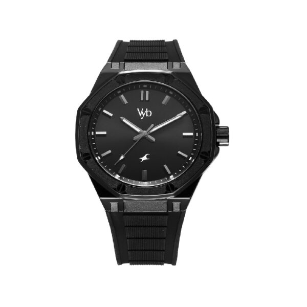 Fastrack Vyb Quartz Analog Black Dial Black Silicon Strap Watch for Men-FV30008NP01W