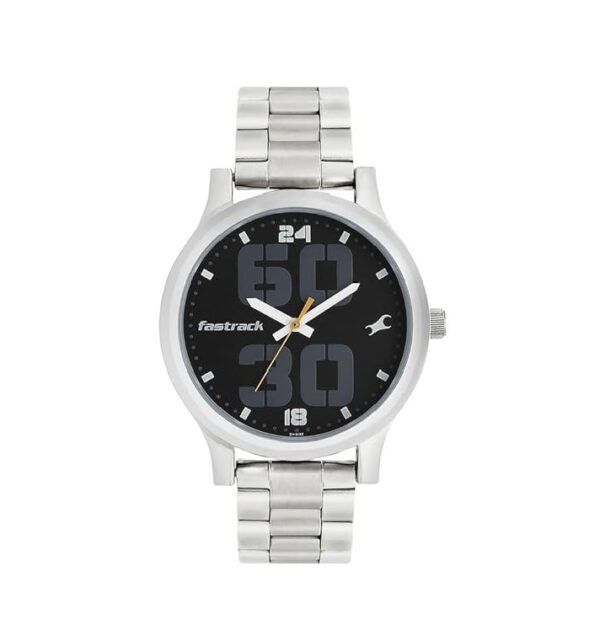 Fastrack Men Bold Quartz Analog Black Dial Stainless Steel Strap Watch for Guys-NS38051SM07