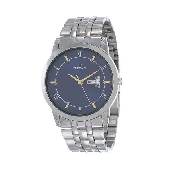 Titan Analog with Day and Date Blue Dial Stainless Steel Strap watch for Men-NS1774SM01