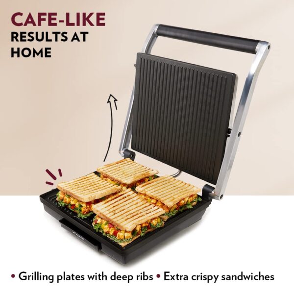 Borosil Super Jumbo 2000-Watt Grill Sandwich Maker, Black
