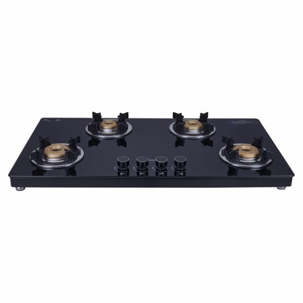 Elica Slimmest 904 CT VETRO 2J (TKN CROWN DT AI) with Drip Tray & Forged Brass Burner Glass Automatic Gas Stove  (4 Burners)