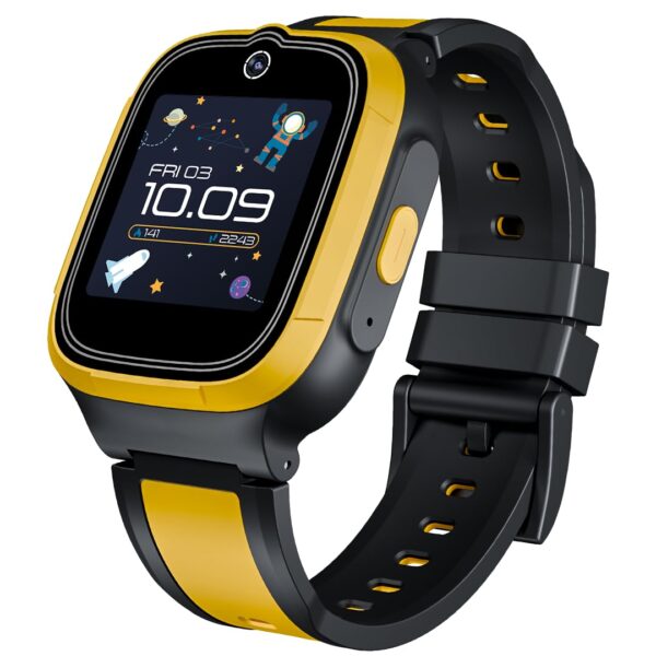 boAt Wanderer Smart Kids Watch w/ 2-Way Video & Voice Calls, SOS, Geo Fencing, Restrict Unknown Calls, Parental Controls,2MP Camera 1.43" (3.6 cm) HD Display Fitness Smart Watch (black yellow)