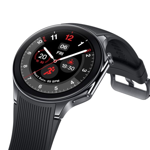 OnePlus Watch 2 with Wear OS4,Snapdragon W5 Chipset,Upto 100 hrs Battery Life,1.43 AMOLED Display,Stainless Steel & Sapphire Crystal Build,Dual Frequency GPS,IP68 & Bluetooth Calling (Black Steel)