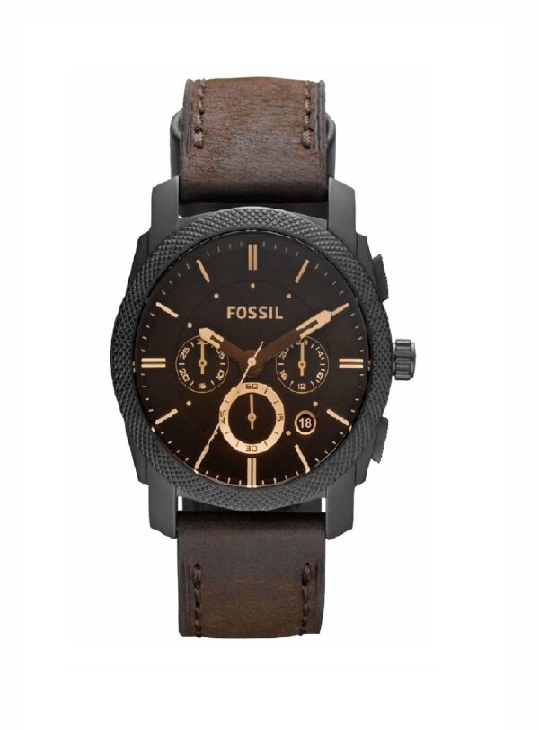 Fossil Men Leather Machine Analog Black Dial Watch-Fs4656, Band Color-Brown