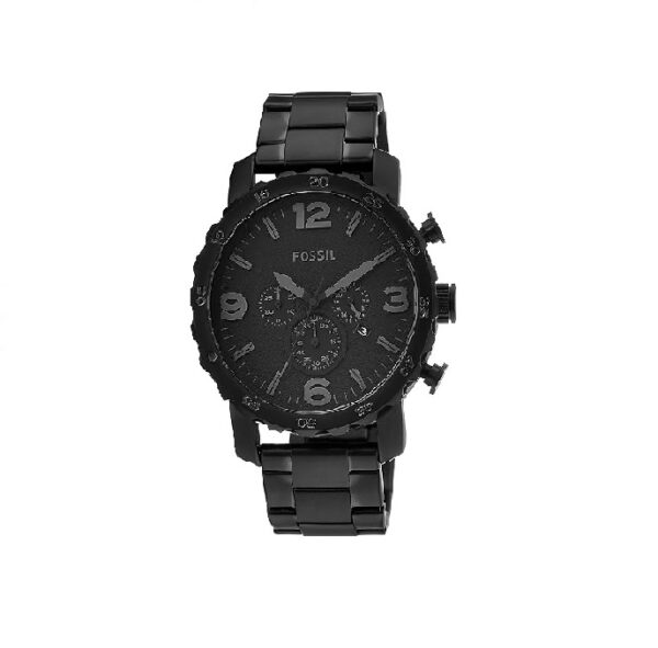 Fossil Men Stainless Steel Nate Chronograph Black Dial Watch-Jr1401I, Band Color-Black