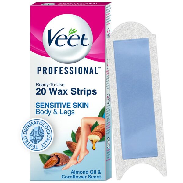 Veet Professional Waxing Strips Kit For Sensitive Skin, 20 Strips | Gel Wax Hair Removal For Women