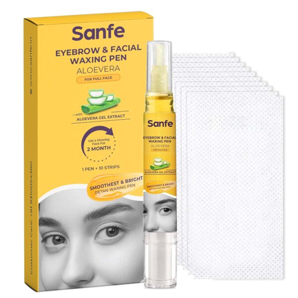 Sanfe Eyebrow & Facial Waxing Pen for Hair Removal | 1 Pen + 10 Strips Wax  (10 Strips)