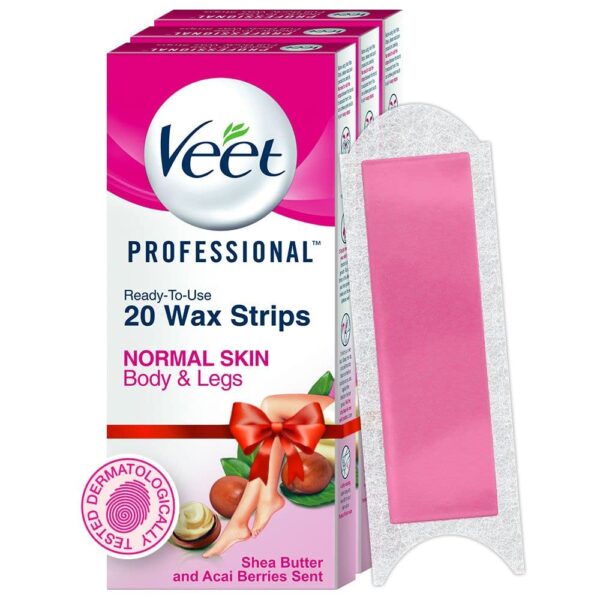 Veet Professional Waxing Strips Kit for Normal Skin, 20 Strips (Pack of 3) | Gel Wax Hair Removal for Women | Up to 28 Days of Smoothness | No Wax
