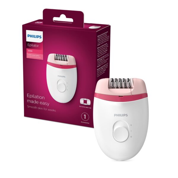 Philips Corded Compact Epilator BRE235 (White and Pink) for gentle hair removal at home