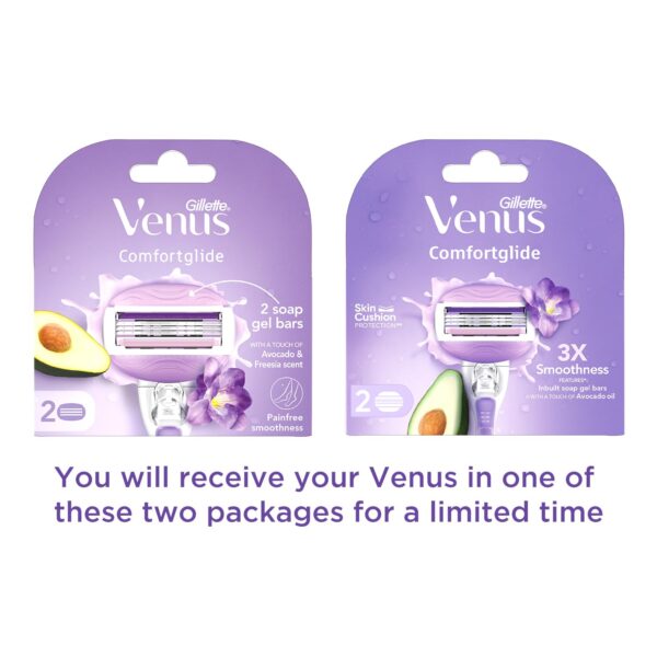 Gillette Venus Comfortglide Hair Removal Razor Blades / Refills / Cartridges | 2 Pcs | for Women | (Avocado Oils & Freesia scent soap gel bars)