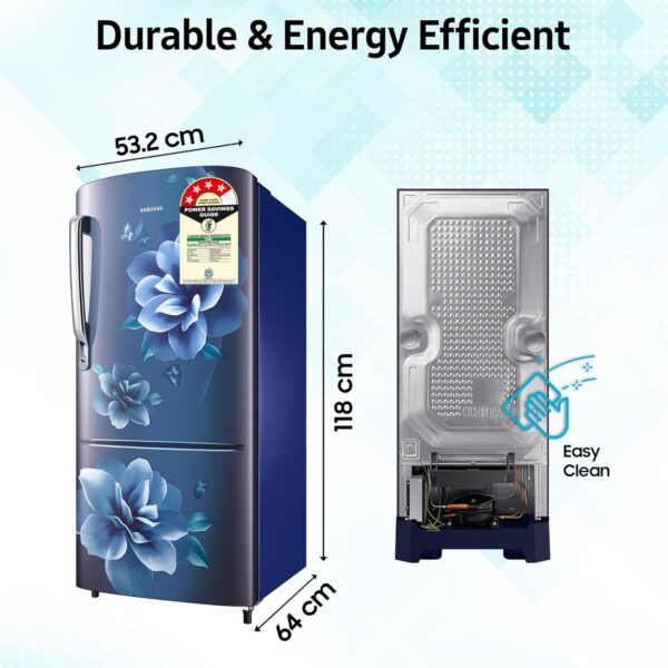 Samsung 183 L, 4 Star, Digital Inverter, Direct-Cool Single Door Refrigerator (RR20C1724CU/HL, Camellia Blue, 2024 Model)