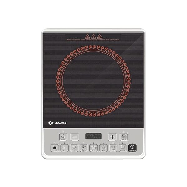 Bajaj Majesty Icx Pearl 1900W Induction Cooktop With Pan Sensor And Voltage Pro Technology, Crystal Glass, Black