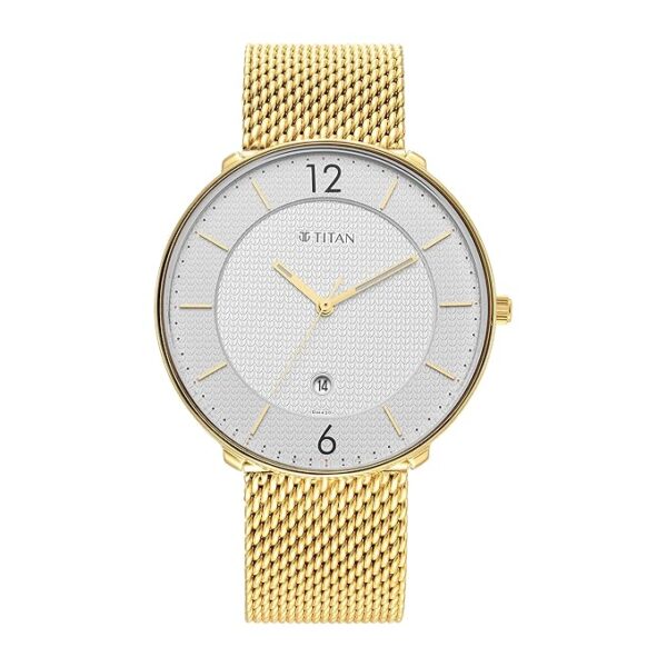 Titan Black and Gold Quartz Analog with Date Silver Dial Stainless Steel Strap Watch for Men-NS1849YM01