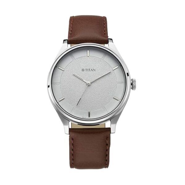 Titan Men's Classic Analog White Watch: Gradient Dial & Sleek Markings with Leather Strap-NS1802SL13