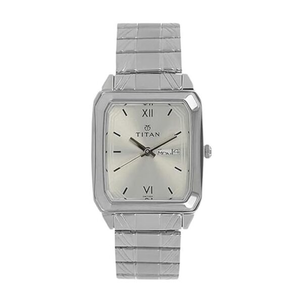 Titan Quartz Analog with Day and Date Silver Dial Stainless Steel Strap Watch for Men-NL1581SM03