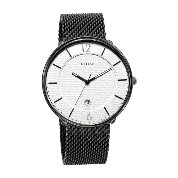Titan Minimals White Analog with Date Stainless Steel Strap Watch for Men-NS1849NM01