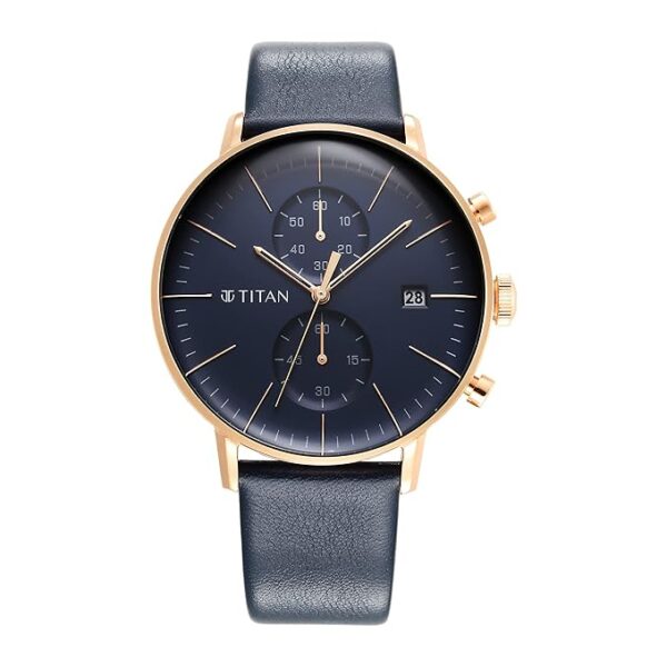 Titan Infinity Display Blue Dial Chronograph Leather Strap Watch for Men-NS90146WL01