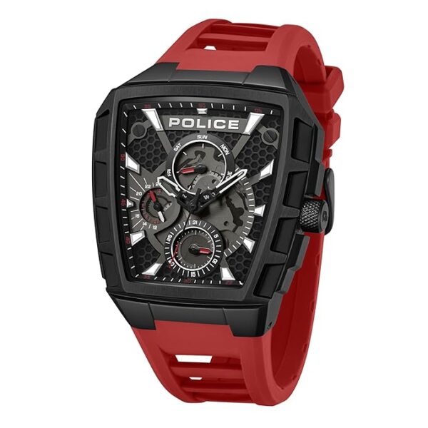 Police Men's Tough Gear KL Rahul Edition Multifunction Watch with Red Silicone Strap
