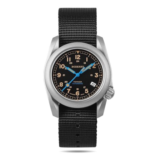 BODERRY Men's Watch Titanium Automatic Field Watch 40mm Military Watch Day Date Function 100M Waterproof