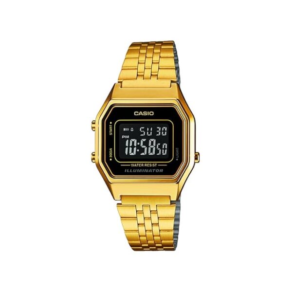 Casio Vintage LA680WGA-1BDF Black Digital Dial Gold Stainless Steel Band D205