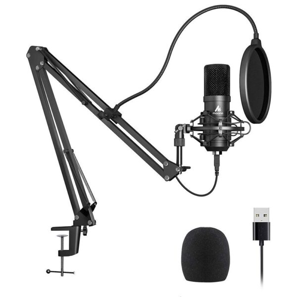 Maono AU-A04 Plus Microphone With Scissor Arm Stand,Metal Shock Mount,Clamp & Windscreen