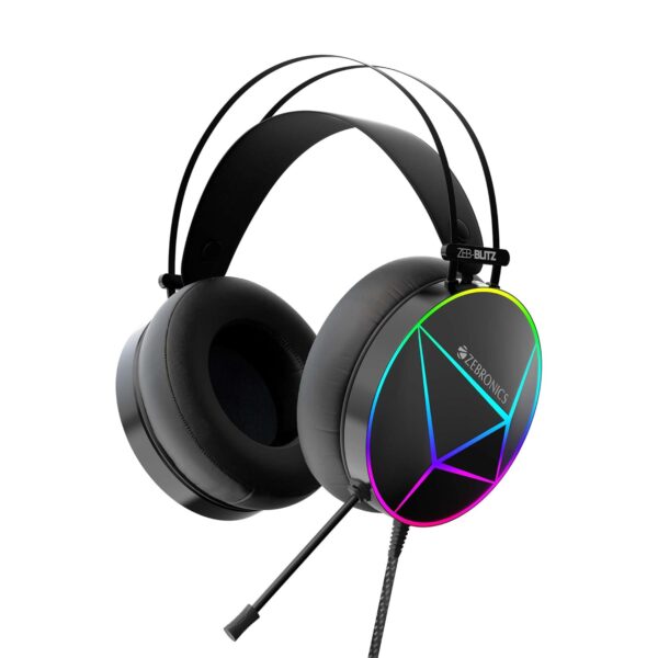 ZEBRONICS Zeb-Blitz USB Gaming Wired On Ear Headphones with Mic with Dolby Atmos, RGB Led, Windows Software (Black)