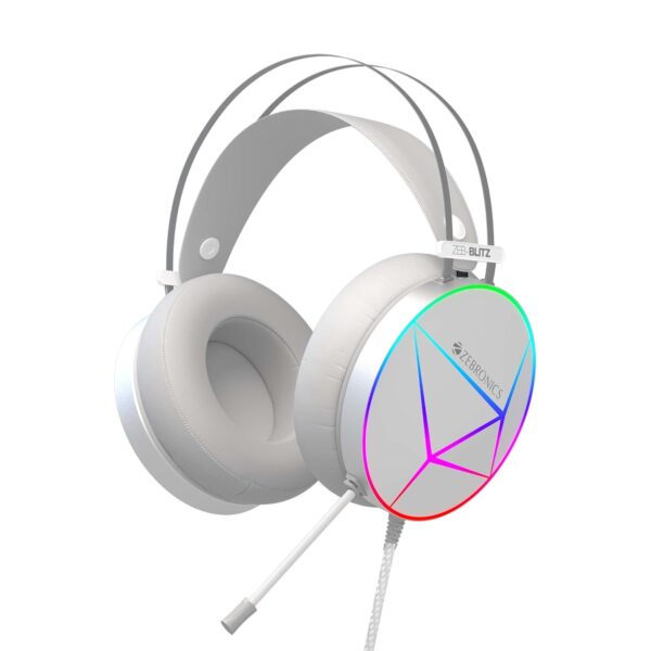 ZEBRONICS Zeb-Blitz USB Gaming Wired On Ear Headphones with Mic with Dolby Atmos, RGB Led, Windows Software (White)