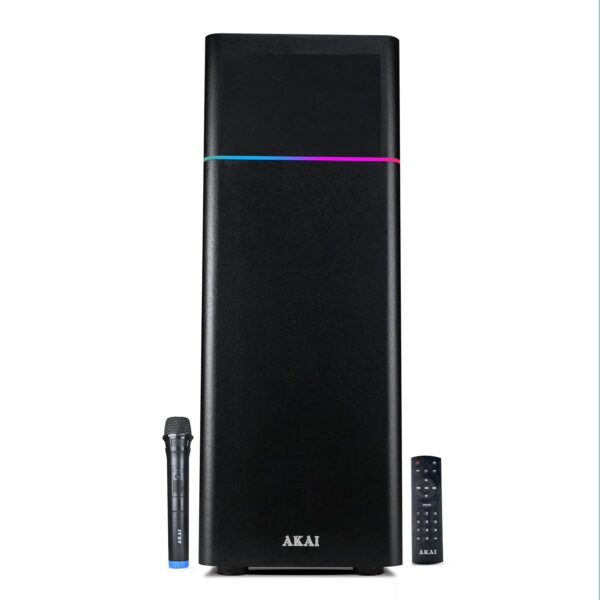 AKAI Ultraboom-60 High Bass Bluetooth Speaker with 60W RMS Output, Wireless Mic Wooden Cabinet (Black)