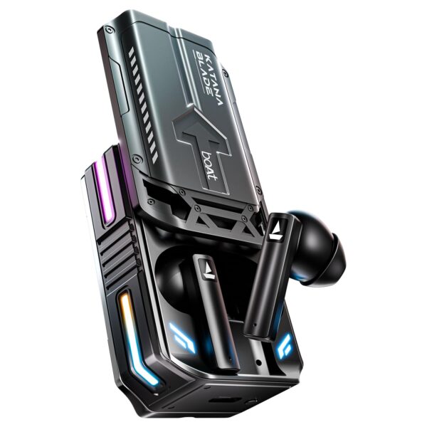 boAt Immortal Katana Blade 2.0 TWS Earbuds w/ 70 hrs Playback,IWP w/Metal Glider & Gliding Blade Sound,50 ms Low Latency Beast Mode,RGB LEDs,4 Mics w/ENx & IPX4 Rating(Gunmetal Black)