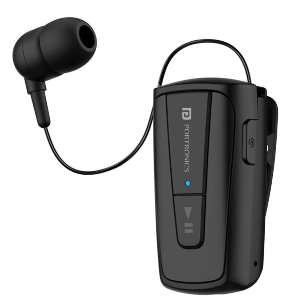 Portronics Harmonics Klip 4 Retractable Bluetooth Music & Calling Earphone (Black)