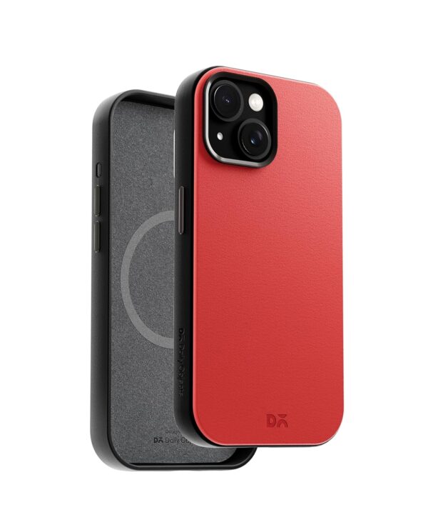 DailyObjects Leatherite Case for iPhone 15 Plus -Crimson-Grey
