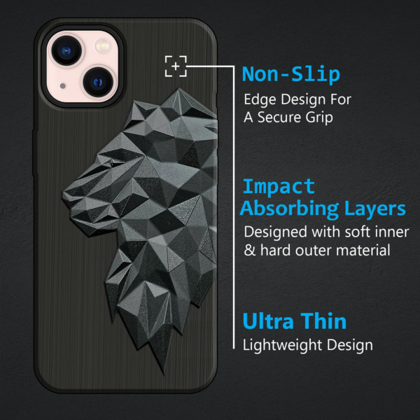 VIDO 3D Lion King Design Shockproof Anti-Scratch Soft Silicone Back Case Cover for iPhone 13 / iPhone 14 / iPhone 15 - Image 3