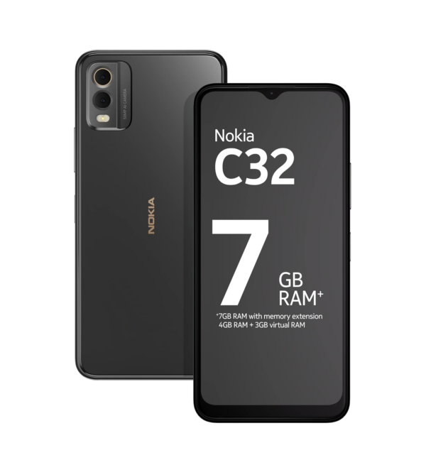 Nokia C32 with 50MP Dual Rear AI Camera | Toughened Glass Back | 4GB RAM, 128GB Storage