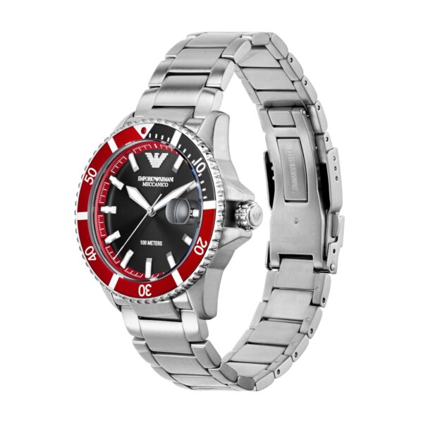 Emporio Armani Stainless Steel Analog Black Dial Men Watch-Ar60074, Silver Band - Image 2