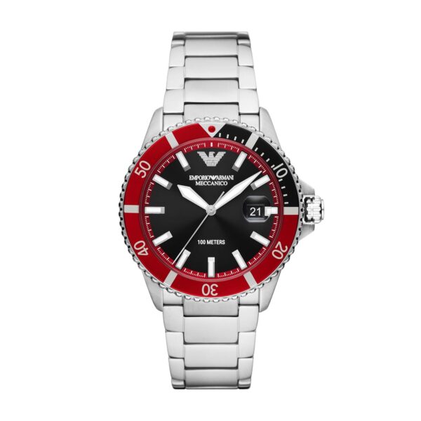 Emporio Armani Stainless Steel Analog Black Dial Men Watch-Ar60074, Silver Band