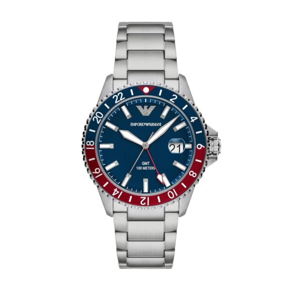 Emporio Armani Stainless Steel Analog Blue Dial Men Watch-Ar11590, Silver Band