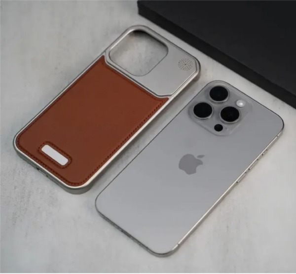 Magsafe Vegan Leather perfume Case With Titanium Frame for iPhone 16pro - Image 2