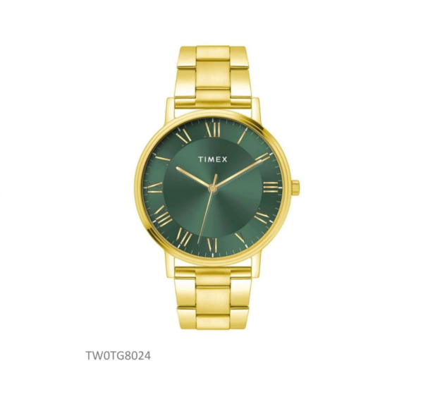 Timex Full Roman Green Dial St Steel Bracelet Astrological Men's Watch TW0TG8024