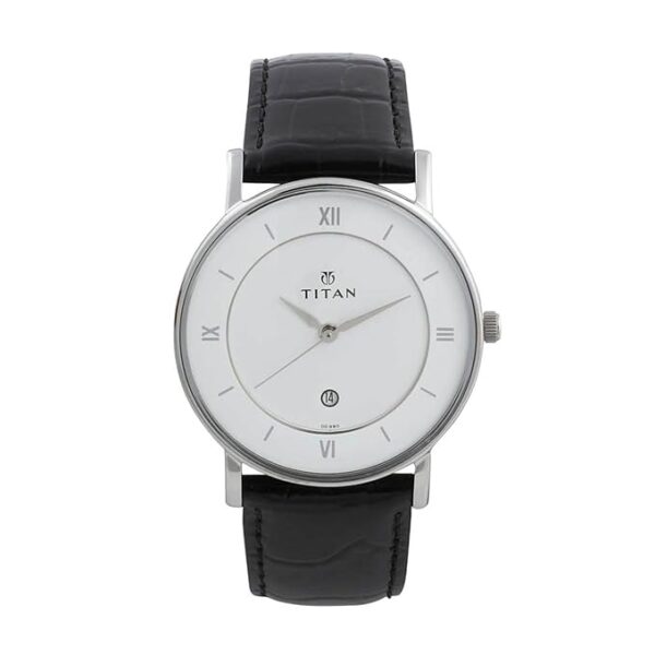 Titan Classic White Dial Analog with Date Leather Strap watch for Men-NS9162SL04