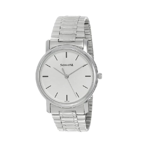 Sonata Quartz Analog White Dial Stainless Steel Strap Watch for Men-NS1013SM01