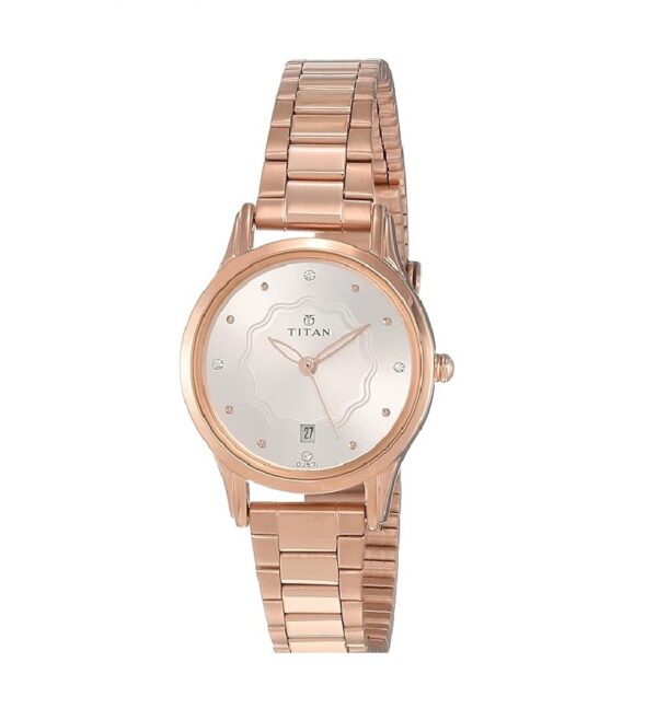 Titan Quartz Analog with Date Silver Dial Metal Strap Watch for Women-NS2628WM01