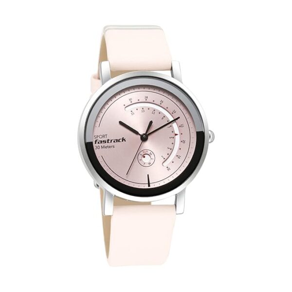 Fastrack Wear Your Look Quartz Analog with Day and Date Pink Dial Leather Strap Watch for Girls-NS6172SL03