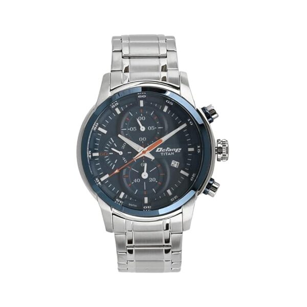 Titan Quartz Chronograph Blue Dial Stainless Steel Strap Watch for Men-NS90086KM01