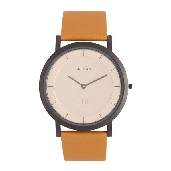 Titan Edge Beige Dial Analog Leather Strap Watch for Men-NS1595QL01