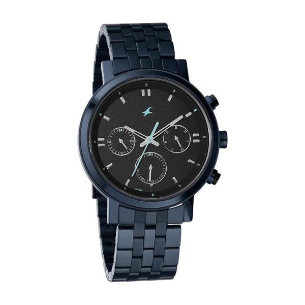 Fastrack Mens Tick Tock Quartz Analog Black dial Metal Strap Watch - Image 2
